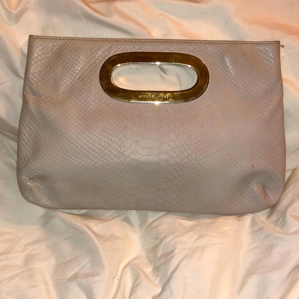 MICHAEL KORS BERKELEY TAN GENUINE LEATHER 
SNAKEPRINT CLUTCH BAG